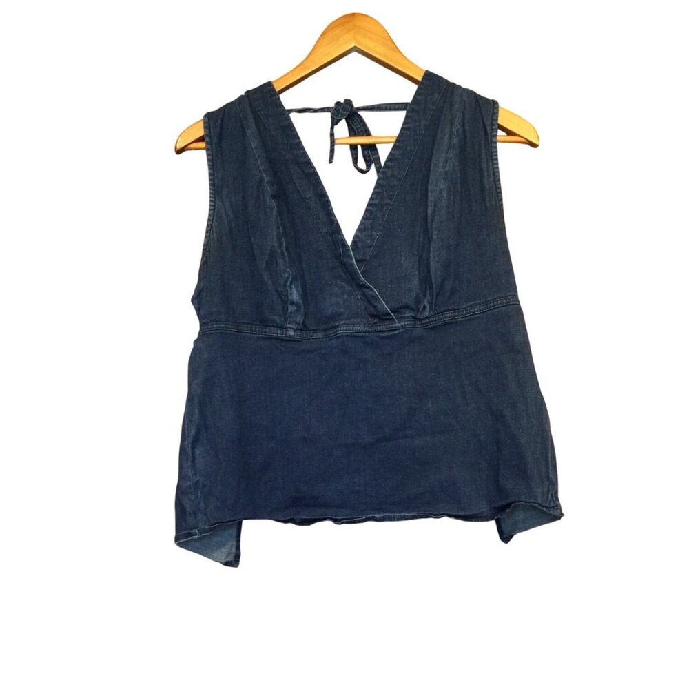 Vintage Y2K Venezia Jeans Womens Denim Halter Top Size 16 Stretch Sleeveless